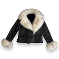 Cropped Leather Shearling with Fox Collar and Cuffs