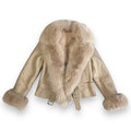 Leather Shearling with Long Fox Collar and Cuffs
