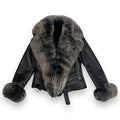 Leather Shearling with Long Fox Collar and Cuffs