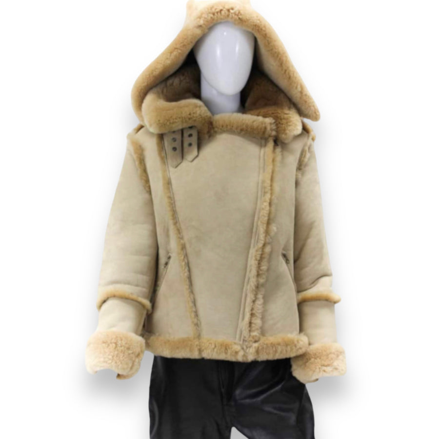 Tan Moto Shearling with Hood