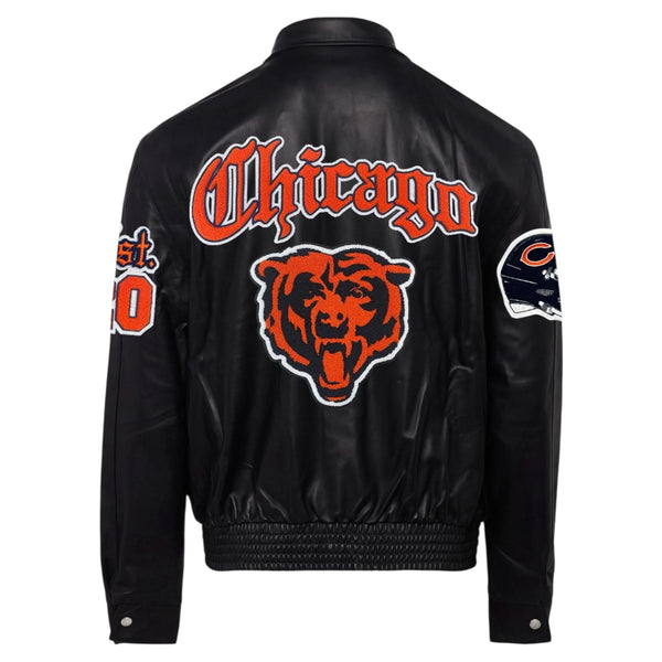 Chicago Bears Full Leather Old English Jacket Black