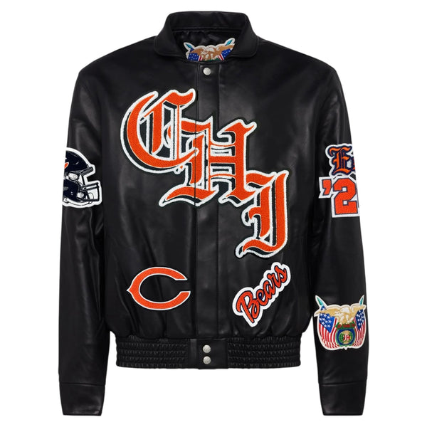 Chicago Bears Full Leather Old English Jacket Black