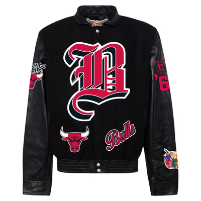 Chicago Bulls Wool & Leather Old English Varsity Jacket Black