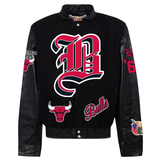 Chicago Bulls Wool & Leather Old English Varsity Jacket Black