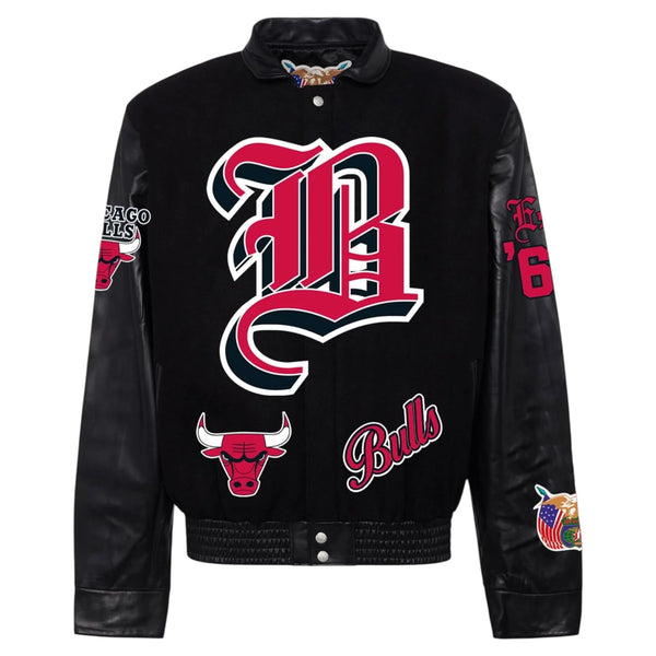 Chicago Bulls Wool & Leather Old English Varsity Jacket Black