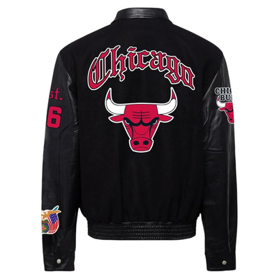 Chicago Bulls Wool & Leather Old English Varsity Jacket Black