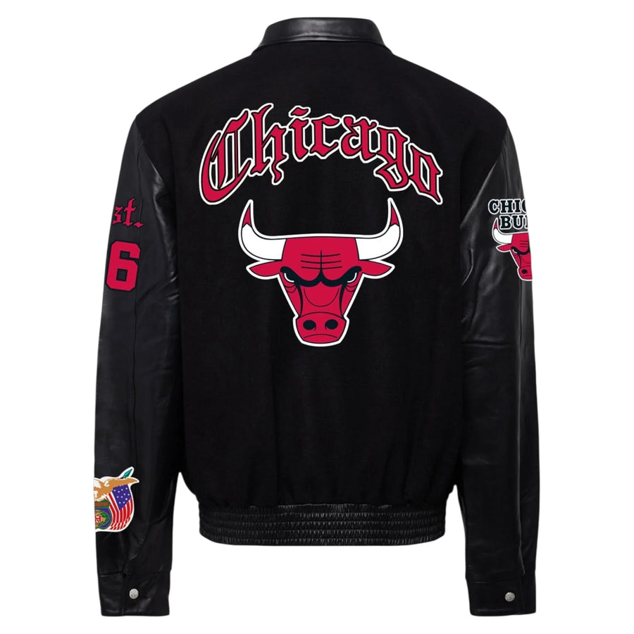 Chicago Bulls Wool & Leather Old English Varsity Jacket Black