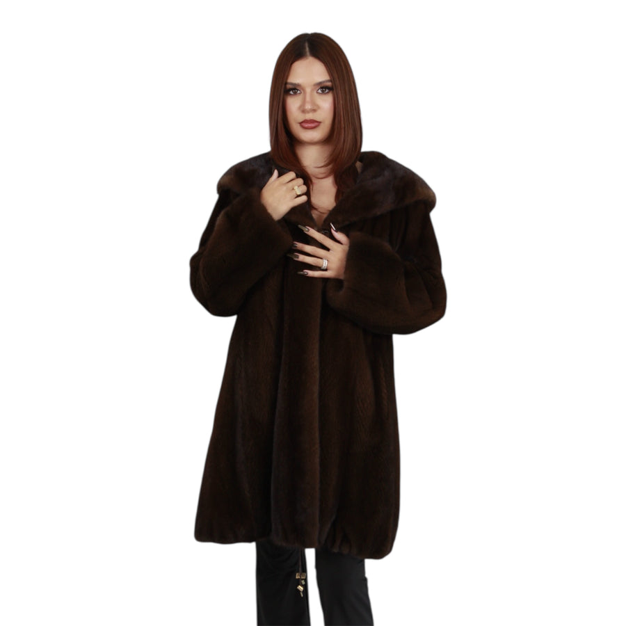 Three Quarter Hooded Mink Coat for Women