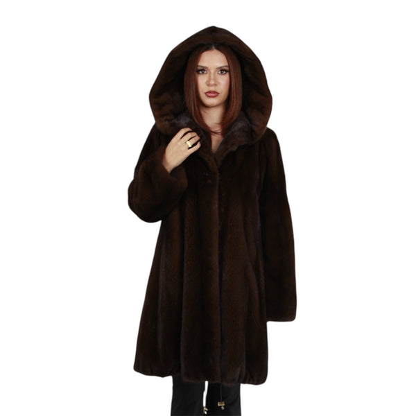 Three Quarter Hooded Mink Coat for Women