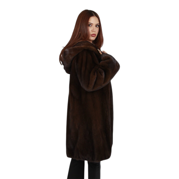 Three Quarter Hooded Mink Coat for Women