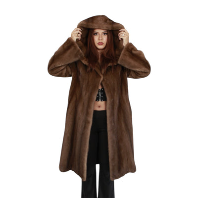 Three Quarter Hooded Mink Coat for Women
