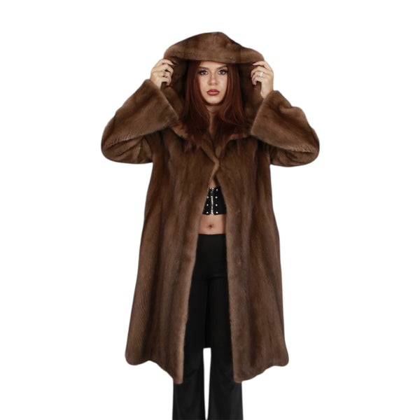 Three Quarter Hooded Mink Coat for Women