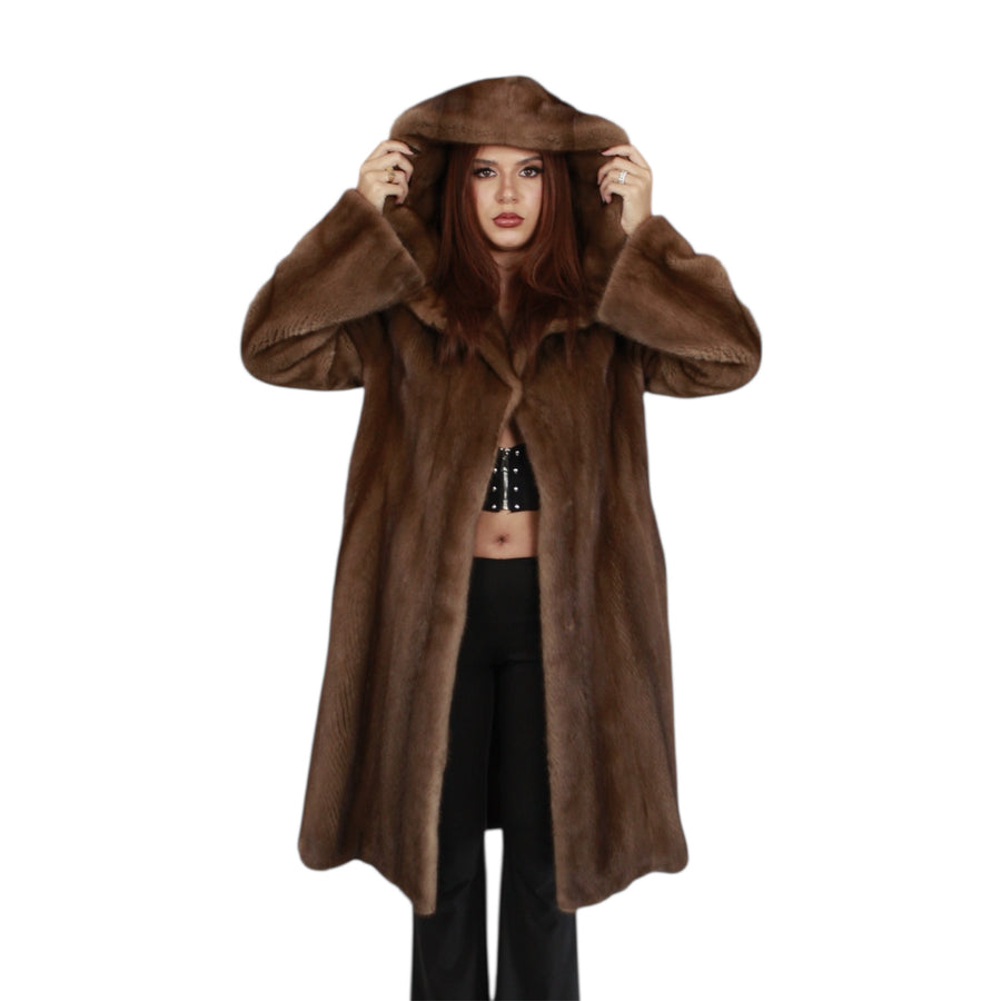 Three Quarter Hooded Mink Coat for Women