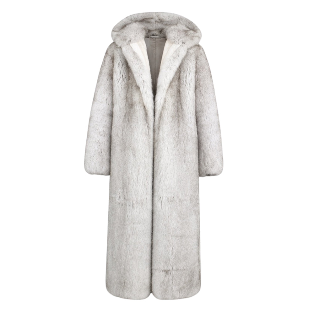 White Fox Trench Coat with Hood