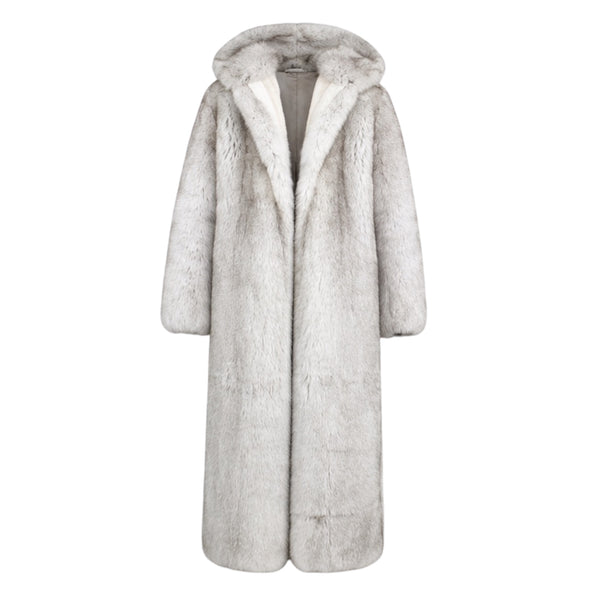 White Fox Trench Coat with Hood
