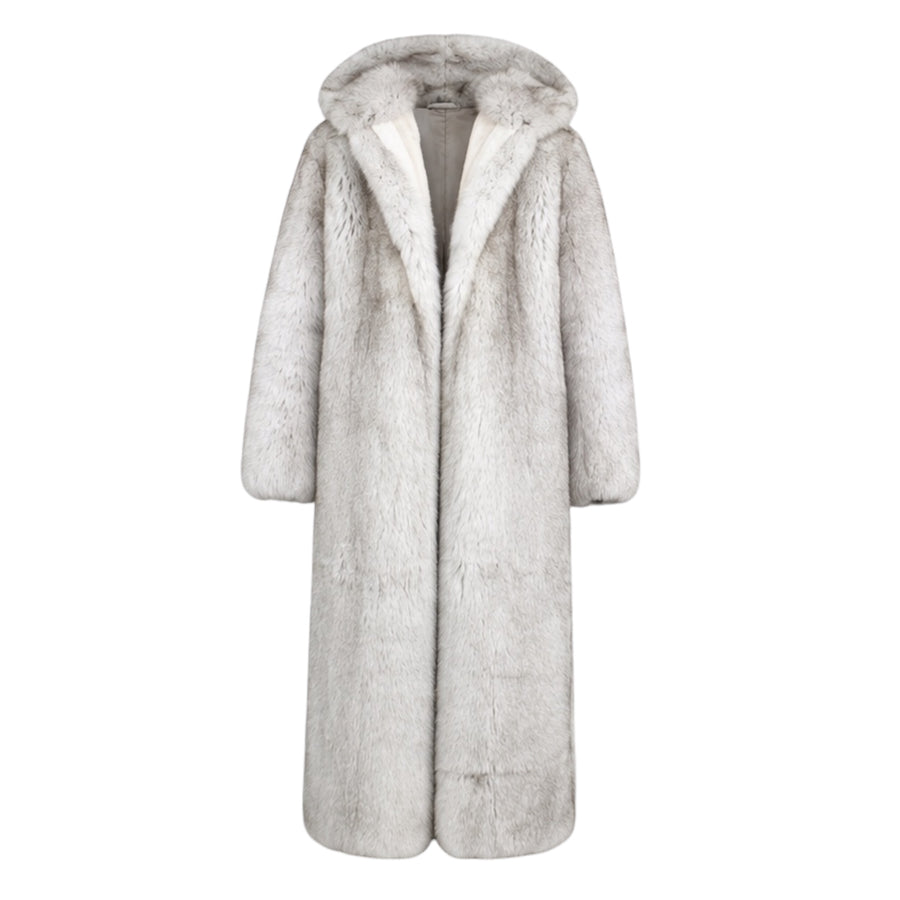 White Fox Trench Coat with Hood