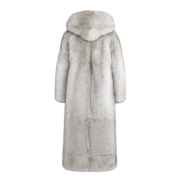 White Fox Trench Coat with Hood