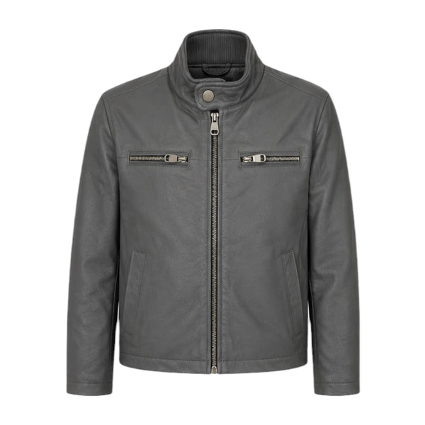 Grey Leather Jacket with Zippers