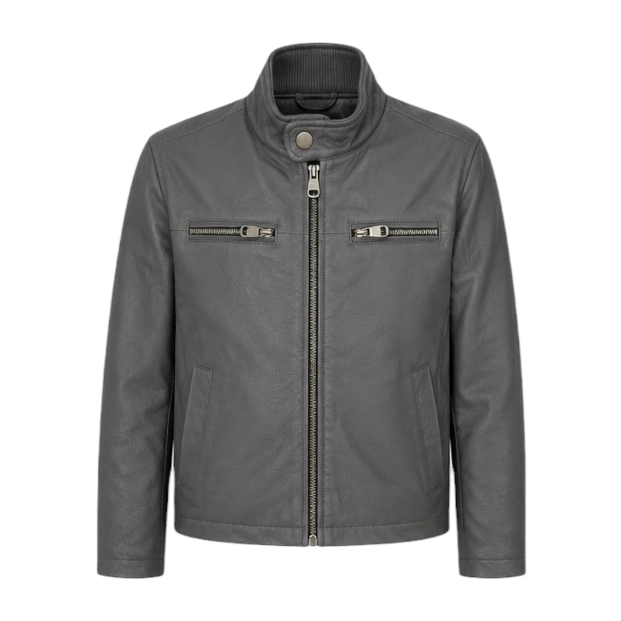Grey Leather Jacket with Zippers