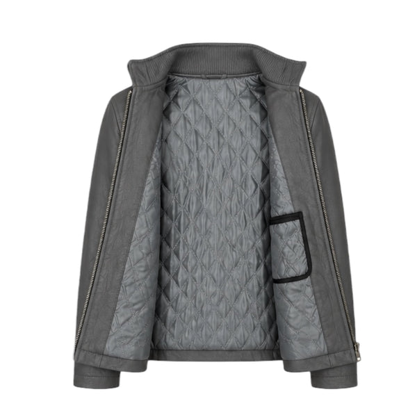 Grey Leather Jacket with Zippers