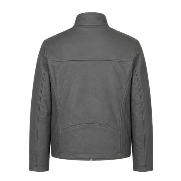 Grey Leather Jacket with Zippers