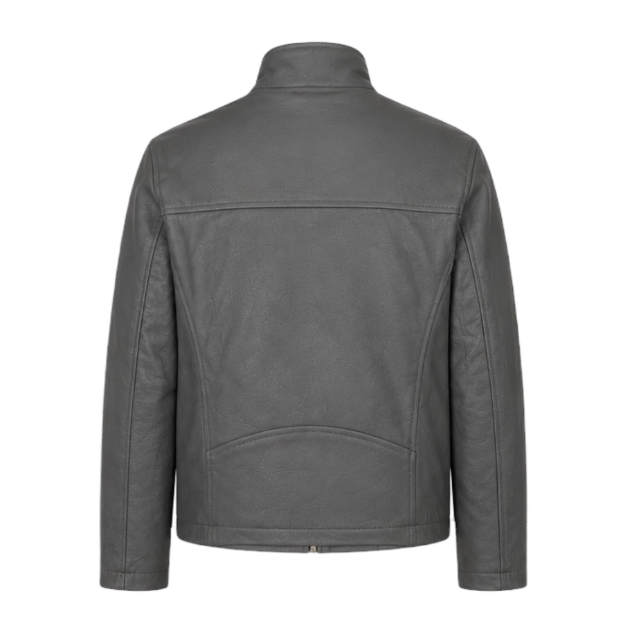 Grey Leather Jacket with Zippers