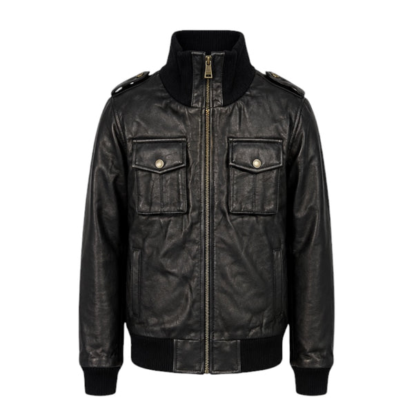 Leather Jacket with Chest Pockets