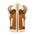 Ana Cropped Shearling Vest with Hood and Fox Collar