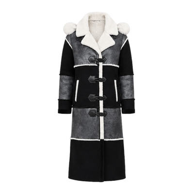 Black and Grey Shearling with White Fox Hood
