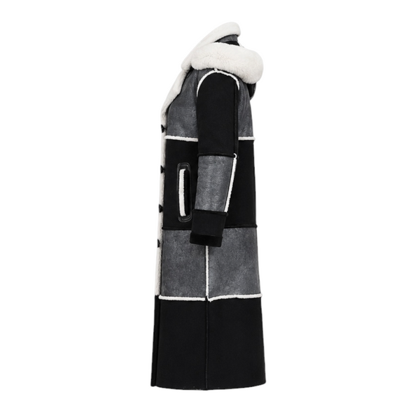 Black and Grey Shearling with White Fox Hood
