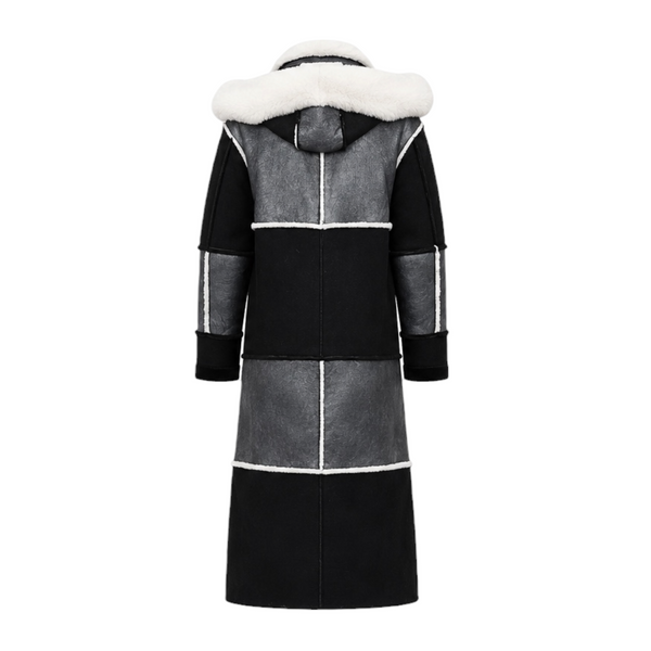 Black and Grey Shearling with White Fox Hood
