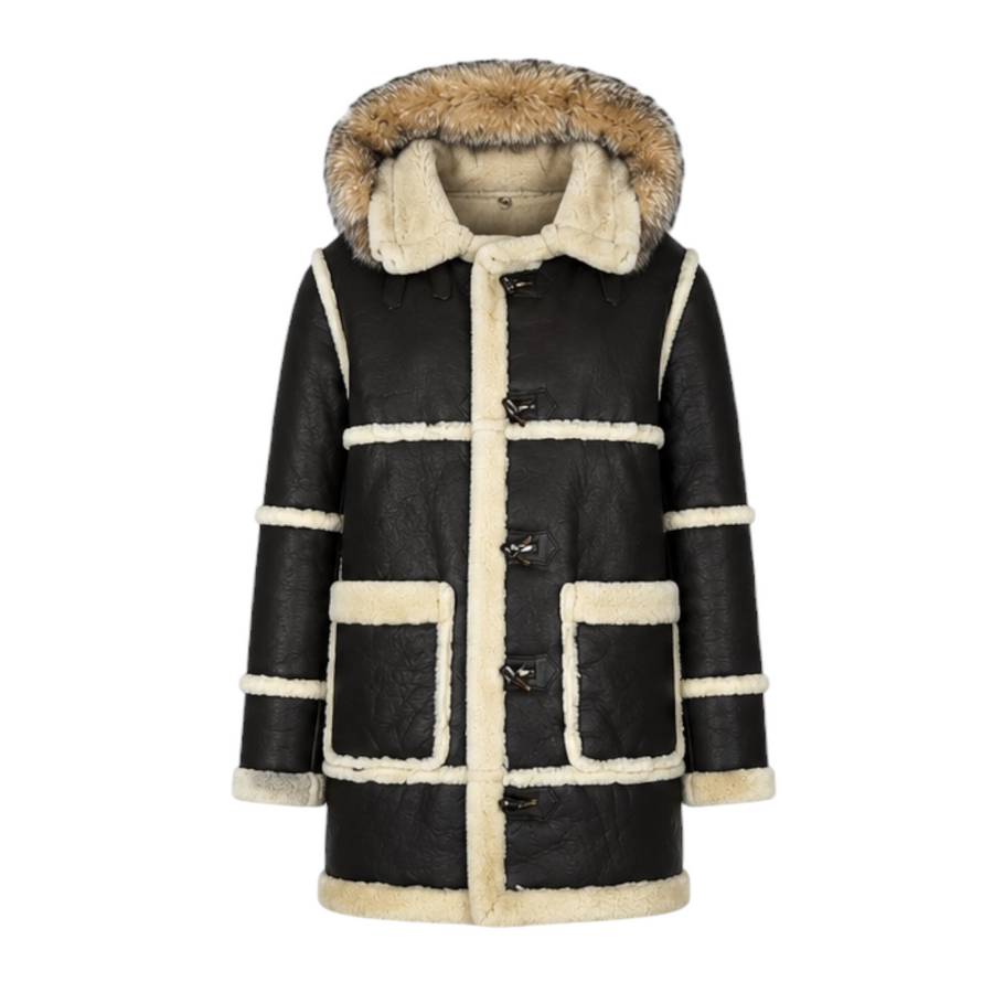 Shearling Coat with Silver Fox Hood