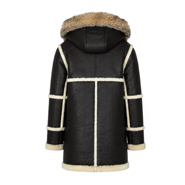 Shearling Coat with Silver Fox Hood