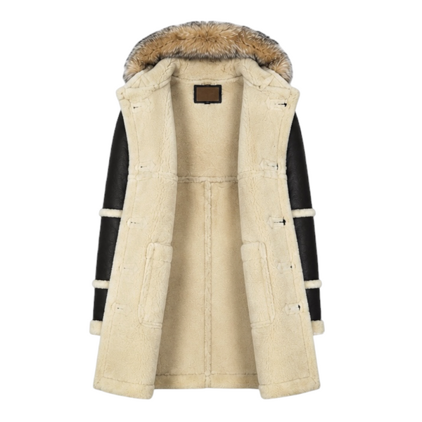 Shearling Coat with Silver Fox Hood