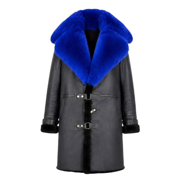 Shearling Coat with Blue Fox Collar