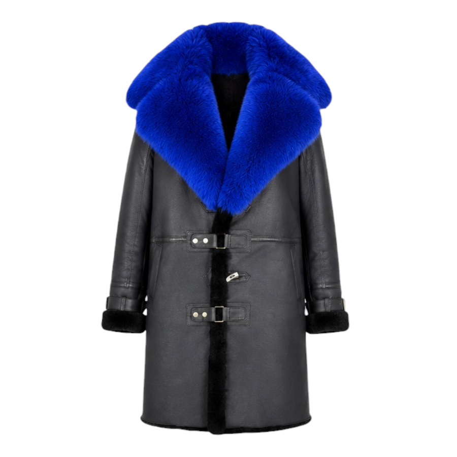 Shearling Coat with Blue Fox Collar