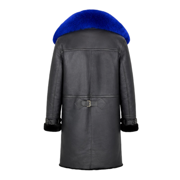 Shearling Coat with Blue Fox Collar