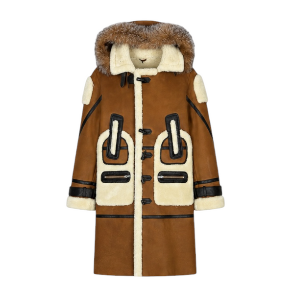 Tan Shearling with Crystal Fox Hood