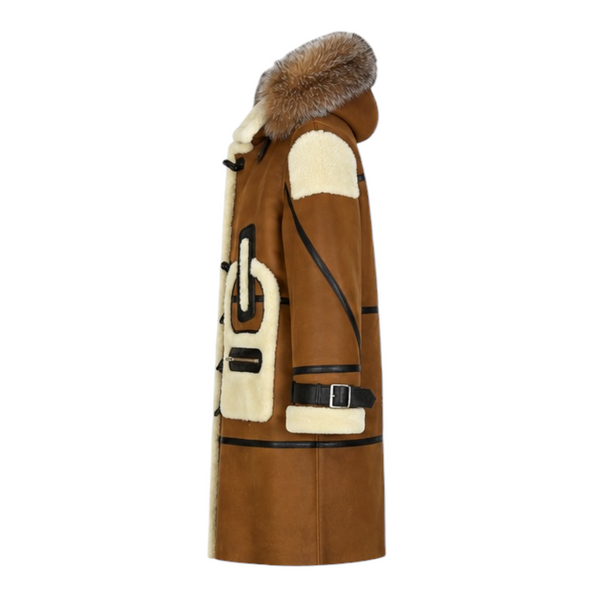 Tan Shearling with Crystal Fox Hood