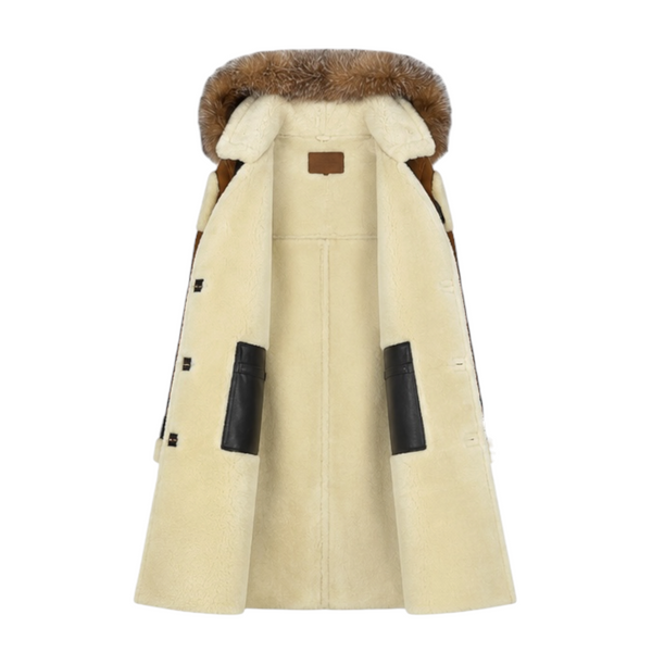 Tan Shearling with Crystal Fox Hood