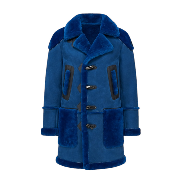 Teal Shearling Coat with Collar