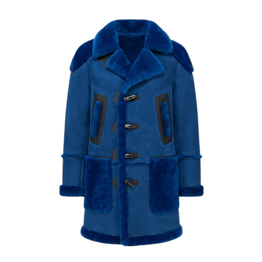 Teal Shearling Coat with Collar