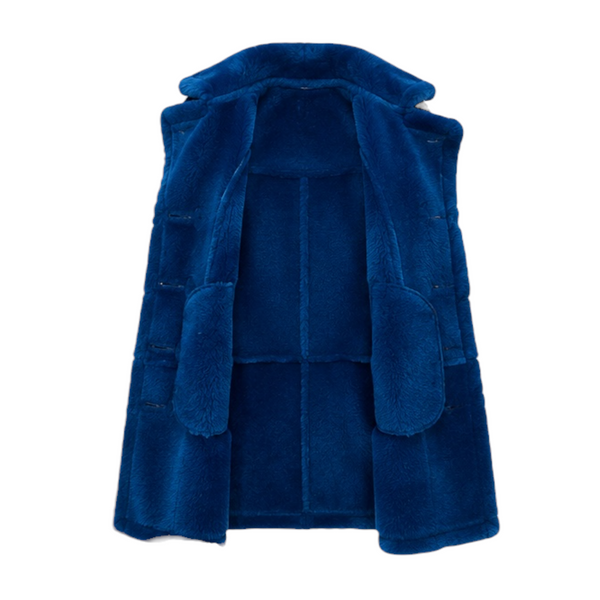 Teal Shearling Coat with Collar