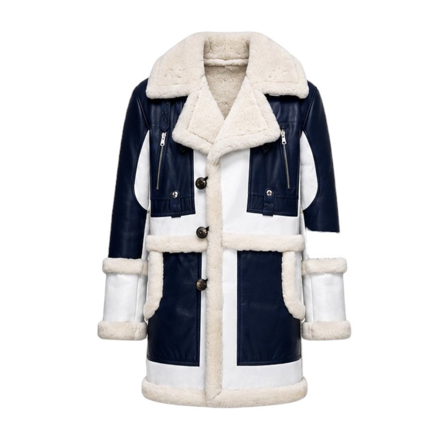 White and Blue Shearling with Collar