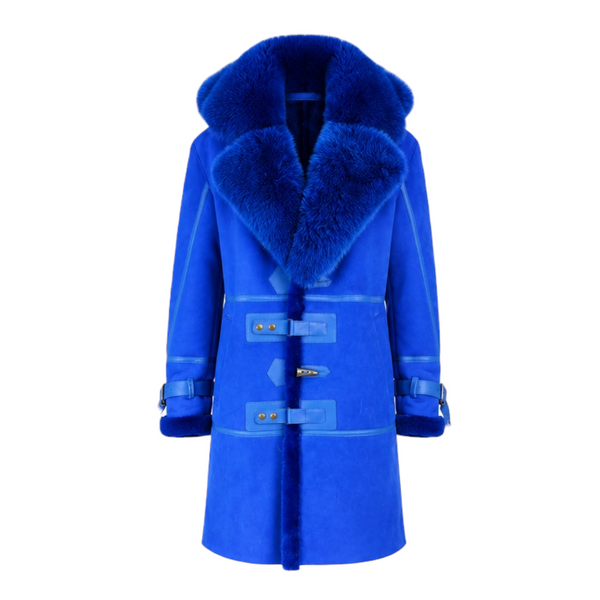 Blue Shearling with Collar and Hood
