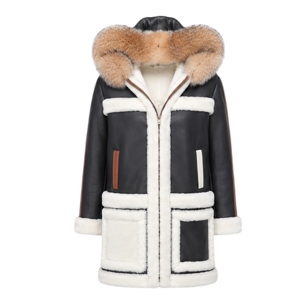 Black Shearling with Crystal Fox Hood
