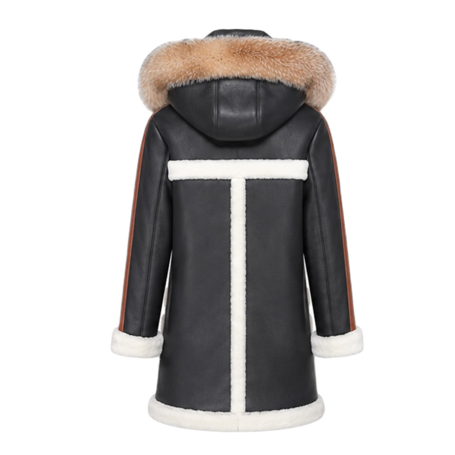 Black Shearling with Crystal Fox Hood