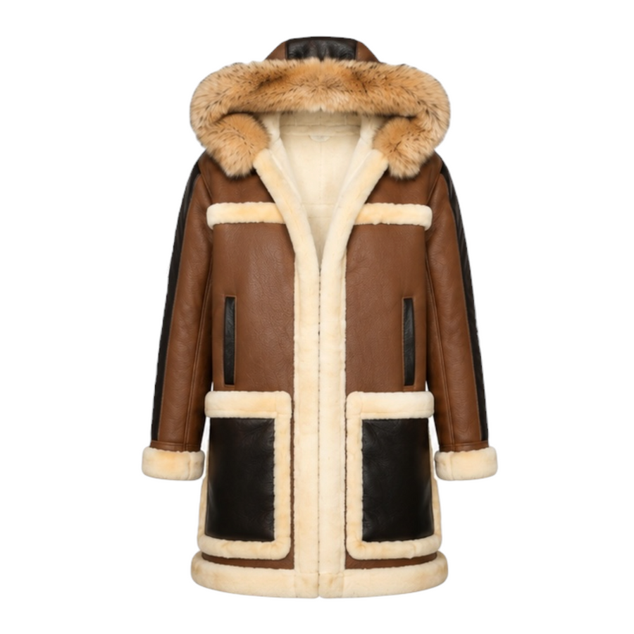Brown Shearling with Hood and Pockets