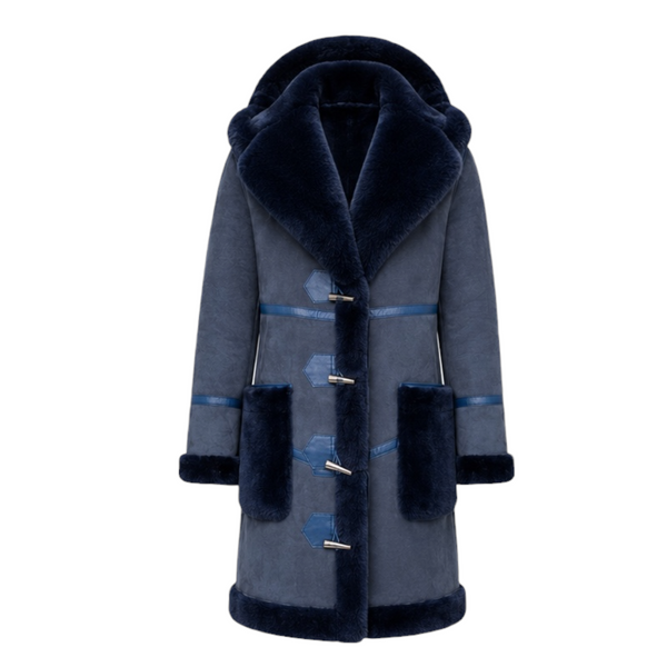Navy Blue Shearling with Collar and Hood