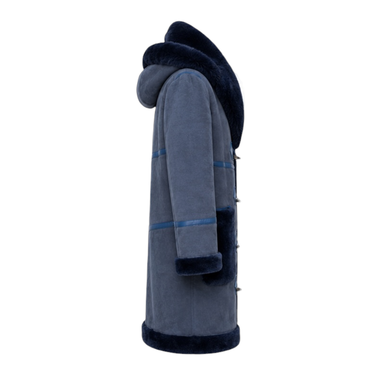 Navy Blue Shearling with Collar and Hood – Daniel's Leather